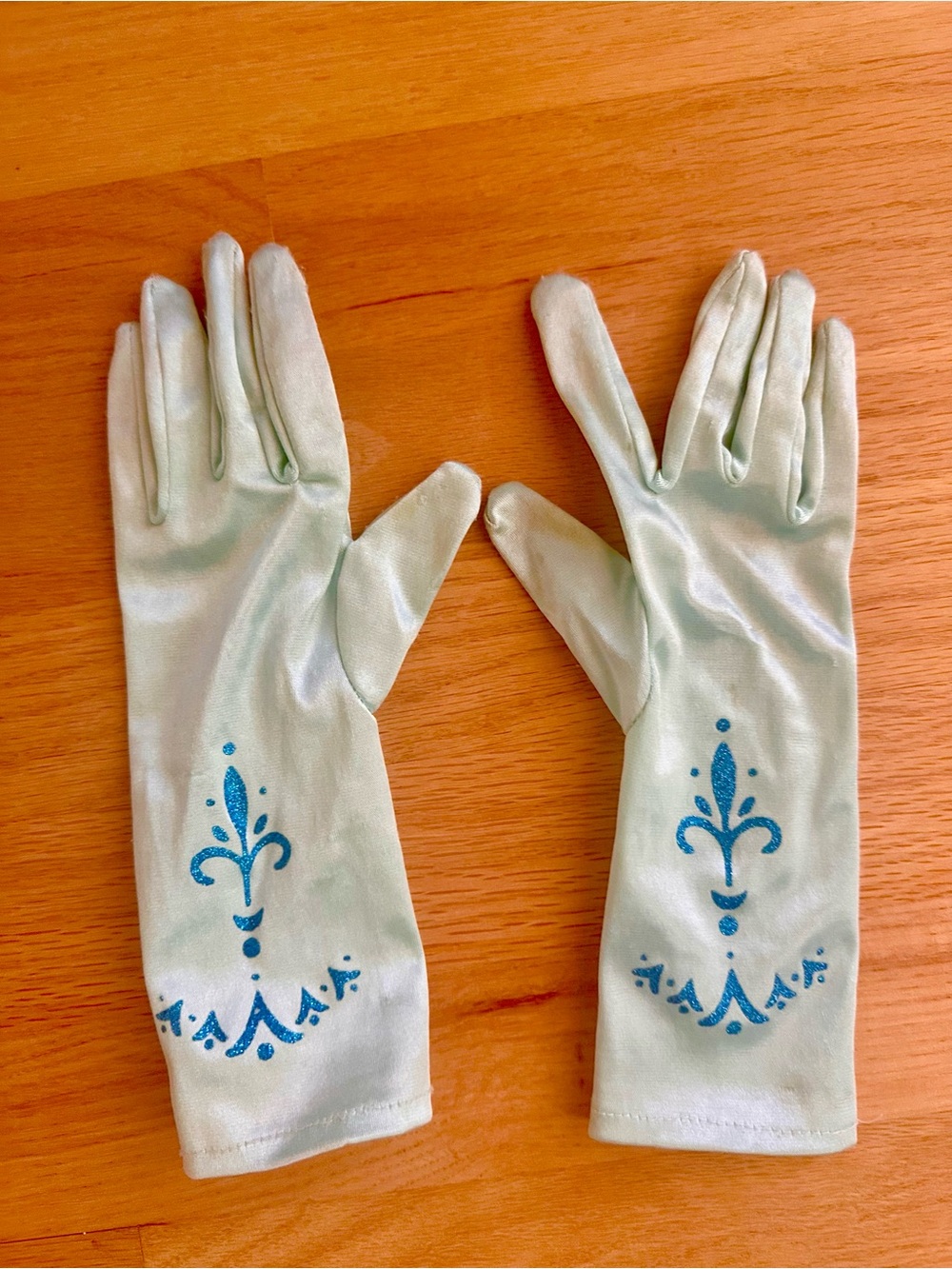 Disney Light Mint Satin Costume Gloves with Blue Accent Design frozen Elsa